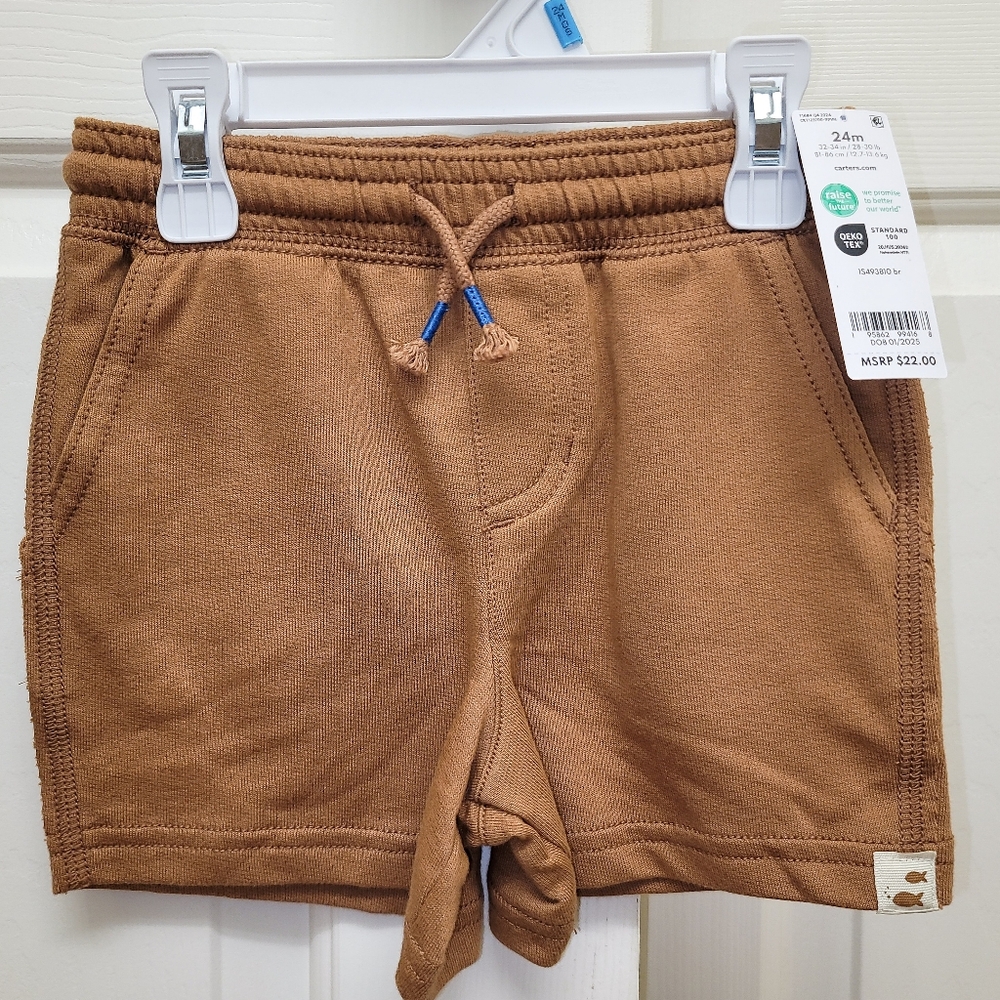 NWT Carter's Baby Boys 24M Brown Relaxed Fit Shorts with Explorer Design